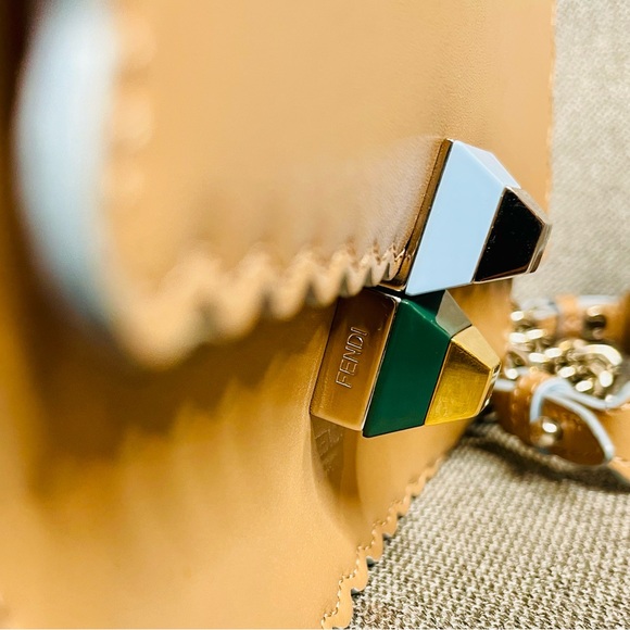 Fendi Kan Bag w/ Blue Scalloped Edging, Convertible Chain Strap & Suede Interior - Picture 9 of 15